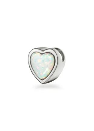 Серебряная подвеска сердце с белым опалом серебро 925 пробы родированное пк20пб/1185 0.50г