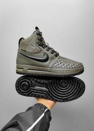 Мужские зимние кроссовки nike lunar force duckboot хаки кожаные до -21*с с мехом найк лунар (bon)