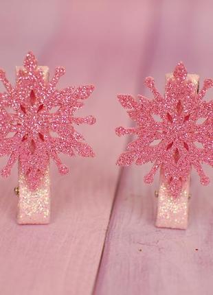 Заколки-сніжинки рожеві