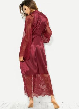 Атласный длинный халат эротическое белье сексуальный комплект  цвет бордо размер 46 ( м ) new4 фото