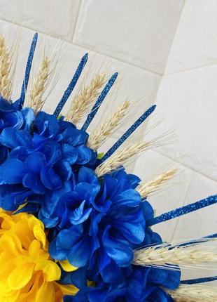 Віночок вінок на голову український жовто-блакитний жовтий синій з колосками пшениця герб тризуб2 фото