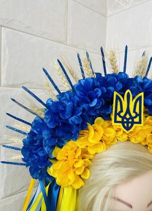 Венок веночек украинский желто-синий с колосками пшеницы4 фото