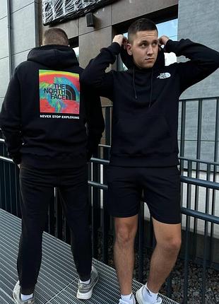 Мужская зимняя кофта the north face черная с принтом худи зе норд фейс на флисе (bon)
