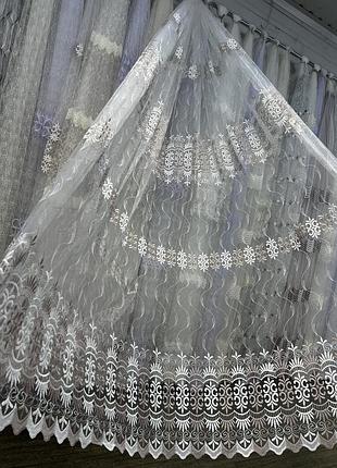 Тюль пудровая + белый пудра на фатине турецкая штора гардина длинная в спальню в зал занавеска