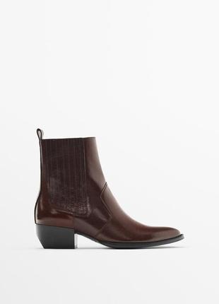 Кожаные ботинки котелка ботильоны massimo dutti 1124/150