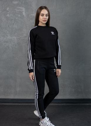 Жіночий зимовий спортивний костюм adidas хакі з лампасами без капюшона комплект адідас на флісі (bon)7 фото