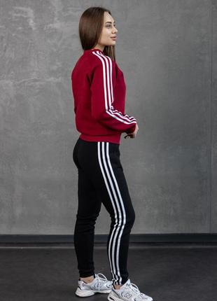 Жіночий зимовий спортивний костюм adidas хакі з лампасами без капюшона комплект адідас на флісі (bon)9 фото