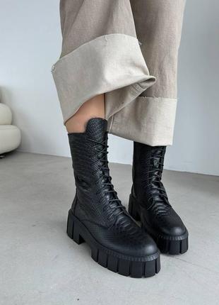Распродажа натуральные кожаные демисезонные и зимние черные ботинки - берцы в коже питон3 фото