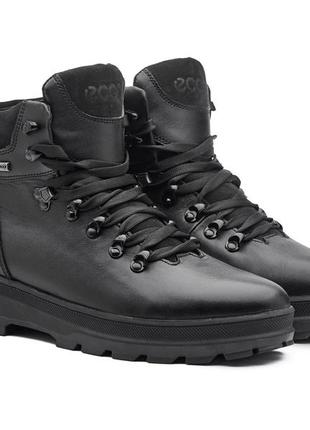 Топовые мужские черные зимние ботинки кожаные/кожа-мужская обувь на зиму5 фото