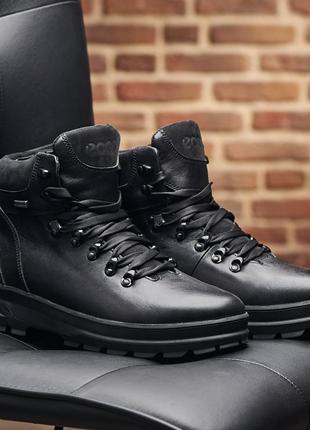 Топовые мужские черные зимние ботинки кожаные/кожа-мужская обувь на зиму