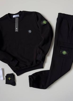 Чоловічий зимовий спортивний костюм stone island чорний комплект стон айленд теплий на флісі (bon)