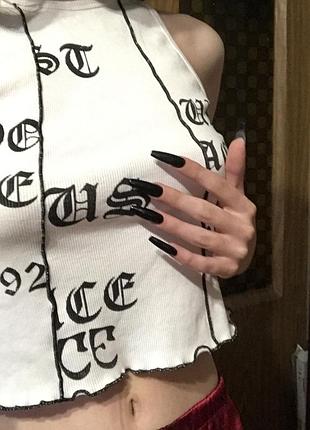 Готическая майка новая в рубчик трендовая с шрифтом стильная том y2k мерч zara new rock demonia6 фото