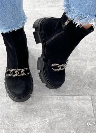 Ботинки зимние sessone, черные, натуральная замша8 фото