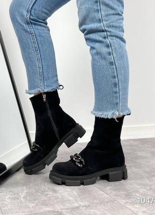 Ботинки зимние sessone, черные, натуральная замша7 фото