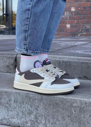 Женские кроссовки jordan 1 retro low og sp travis scott белые с коричневым найк джордан ретро кожаные (bon)