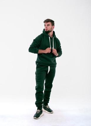 Чоловічий зимовий спортивний костюм зелений без бренда з капюшоном на флісі (bon)7 фото