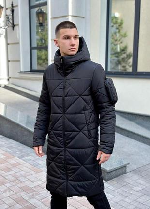 Мужская зимняя парка черная до -25*с длинная куртка пуховик с капюшоном до колен (bon)1 фото
