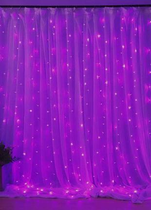 Світлодіодна гірлянда-штора занавіс "крапля роси" 3*3 м 300 світлодіодів. фіолетовий