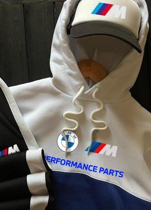 Мужской зимний спортивный костюм bmw motorsport черный теплый комплект худи + штаны бмв на флисе (bon)4 фото