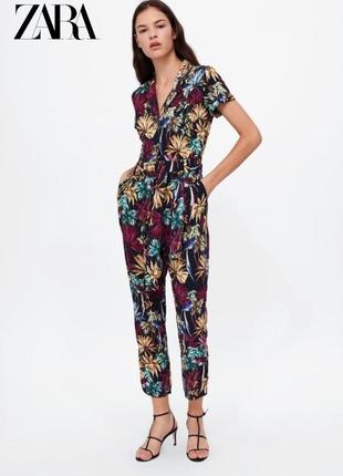 Комбинезон брюками с тропическим цветочным принтом zara