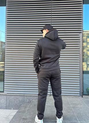 Мужской зимний спортивный костюм nike черный на змейке с капюшоном комплект найк на флисе теплый (bon)4 фото