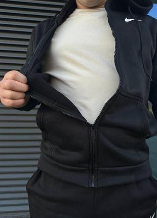 Мужской зимний спортивный костюм nike черный на змейке с капюшоном комплект найк на флисе теплый (bon)9 фото