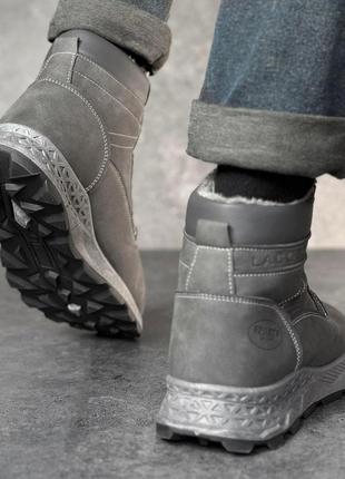 Мужские зимние серые ботинки с мехом внутри кожаные (bon)4 фото