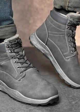 Мужские зимние серые ботинки с мехом внутри кожаные (bon)1 фото