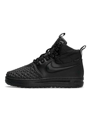 Мужские зимние кроссовки nike lunar force 17 duckboot черные кожаные до -21*с с мехом найк лунар (bon)