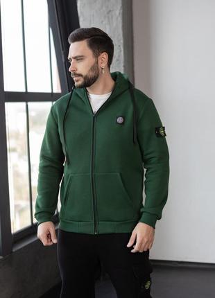 Чоловічий зимовий спортивний костюм stone island чорний комплект стон айленд теплий на флі...