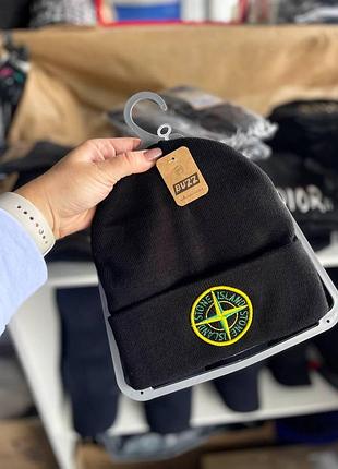 Чоловіча зимова шапка stone island чорна акрилова стон айленд тепла (bon)