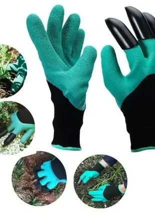 Садові гумові  робочі рукавички з кігтями для саду та городу  garden genie gloves4 фото