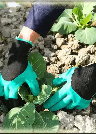 Садові гумові  робочі рукавички з кігтями для саду та городу  garden genie gloves5 фото