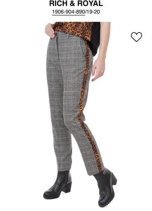 Rich royal брюки шерстяные брюки премиум бренд шерсть шерсть гусиная лапка лампасы леопардовый принт1 фото