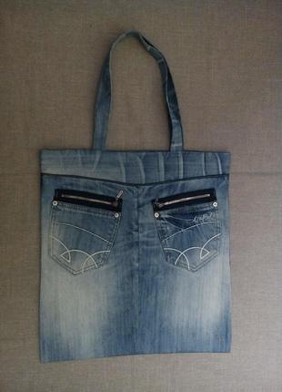 Сумка для покупок, торбина, шопер, екосумка з джинсової тканини1 фото