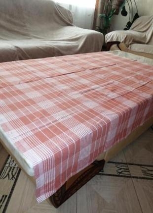 Натуральна бавовняна персикова/кораллова скатертина на кухонний стіл 140*150