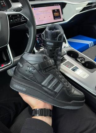Високі зимові чоловічі шкіряні кросівки з хутром в стилі adidas forum 84  🆕 зимові адідас