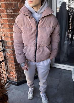 Вельветовый оверсайз пуховик зимняя мужская качественная куртка с воротником стильная1 фото