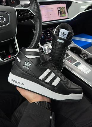 Високі зимові чоловічі шкіряні кросівки з хутром в стилі adidas forum 84  🆕 зимові адідас