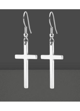 Сережки з хрестиком, унісекс сталь довжина 35 мм