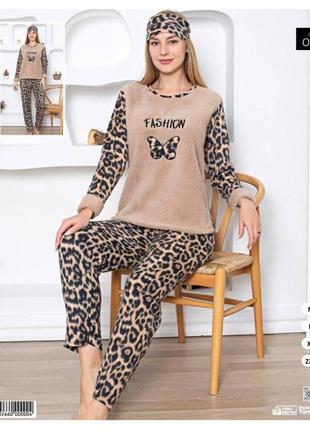 Женская махровая пижама леопардовая