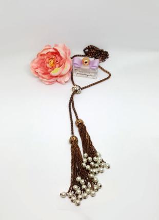 🏺💛 оригінальне кольє-сотуар ланцюжок з пензликами і перлами в стилі вінтаж від h&m3 фото