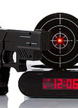 Будильник sunroz gun alarm clock с мишенью черный1 фото