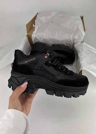 Ботинки skechers street blox – kewl 177240 bbk black, оригинальные ботинки скейчерс женские кожа