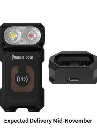 Универсальный кемпинговый ручной edc фонарик wuben x3 owl черный с беспроводной зарядкой (1000мач, 700люмен)