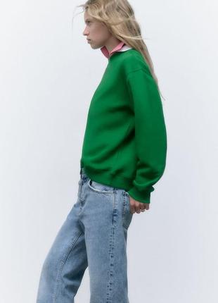 Свитшот кофта зеленый на флисе oversize zara 5388 452 s2 фото