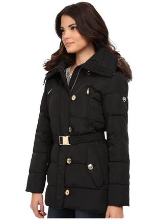 Michael kors black hooded belted quilted puffer down coat куртка пуховик оригинал l10 фото