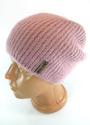 Шапка жіноча зимова тепла ангора рожева шапка альпака шапка-ковпак жіночі шапки біні лопата пудра1 фото