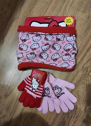 Дитячий хомут, рукавички 2шт. набір для дівчинки hello kitty,котик кітті disney р.4/8