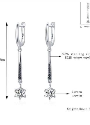 Сережки срібні чорні агати і циркон3 фото